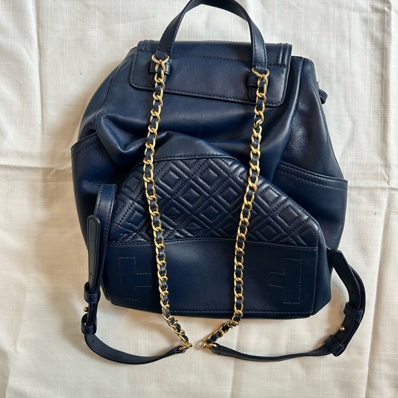 Tory Burch Blue Quilted Leather Small Backpack with Gold Hardware - Picture 2 of 6